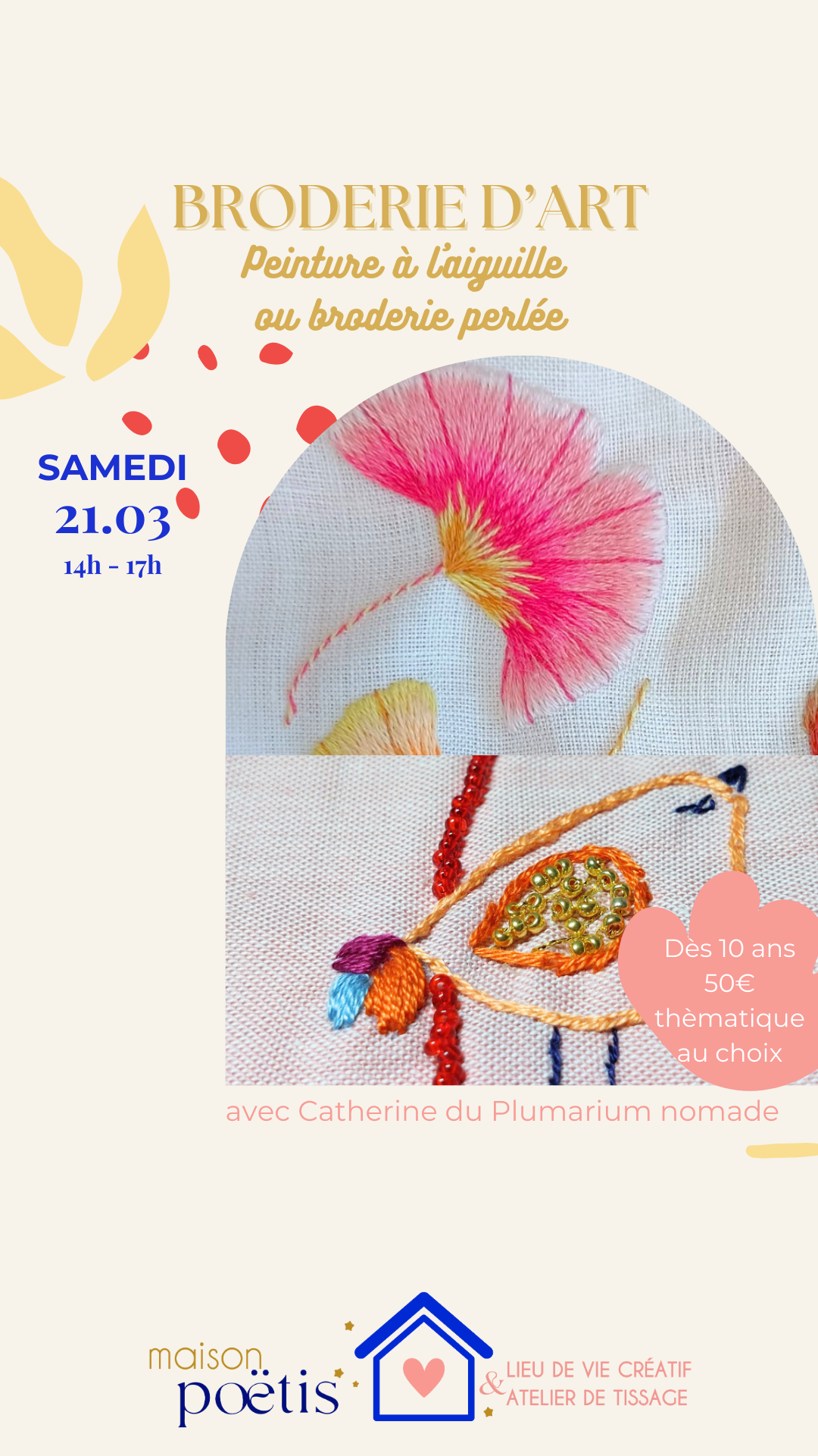 Atelier broderie d'art | Peinture à l'aiguille ou broderie perlée le 21/03